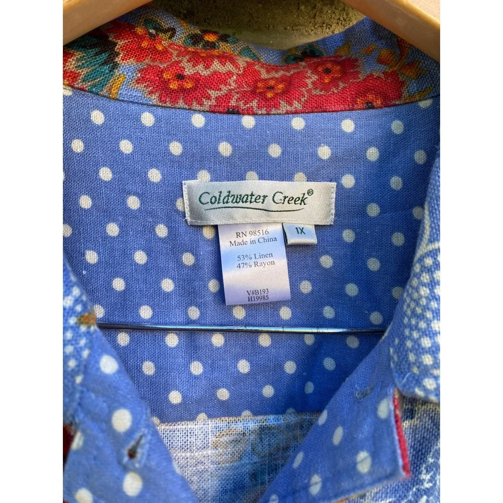 Coldwater Creek Floral Linen Button‎ Jacket 1X Cottage Coastal Grandma Lagenlook